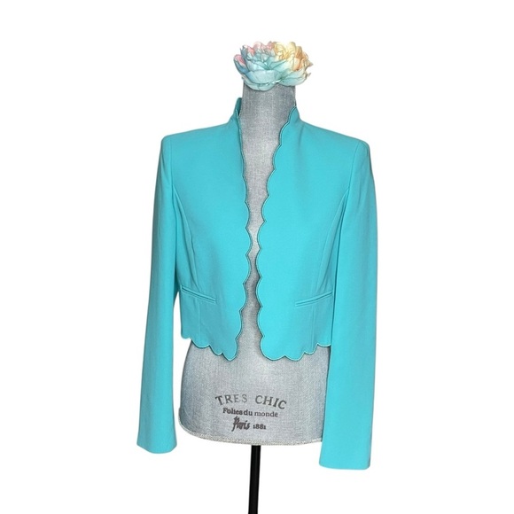 KASPER Scalloped Hen / Edge Turquoise Jacket size 4 - Picture 1 of 10